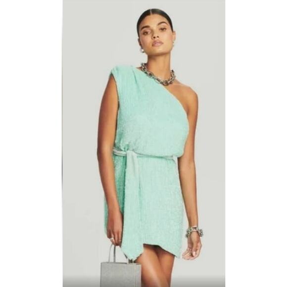 Retrofete Ella Sequin Dress in Blue/Green Size XS One Shoulder NWOT - Picture 1 of 10